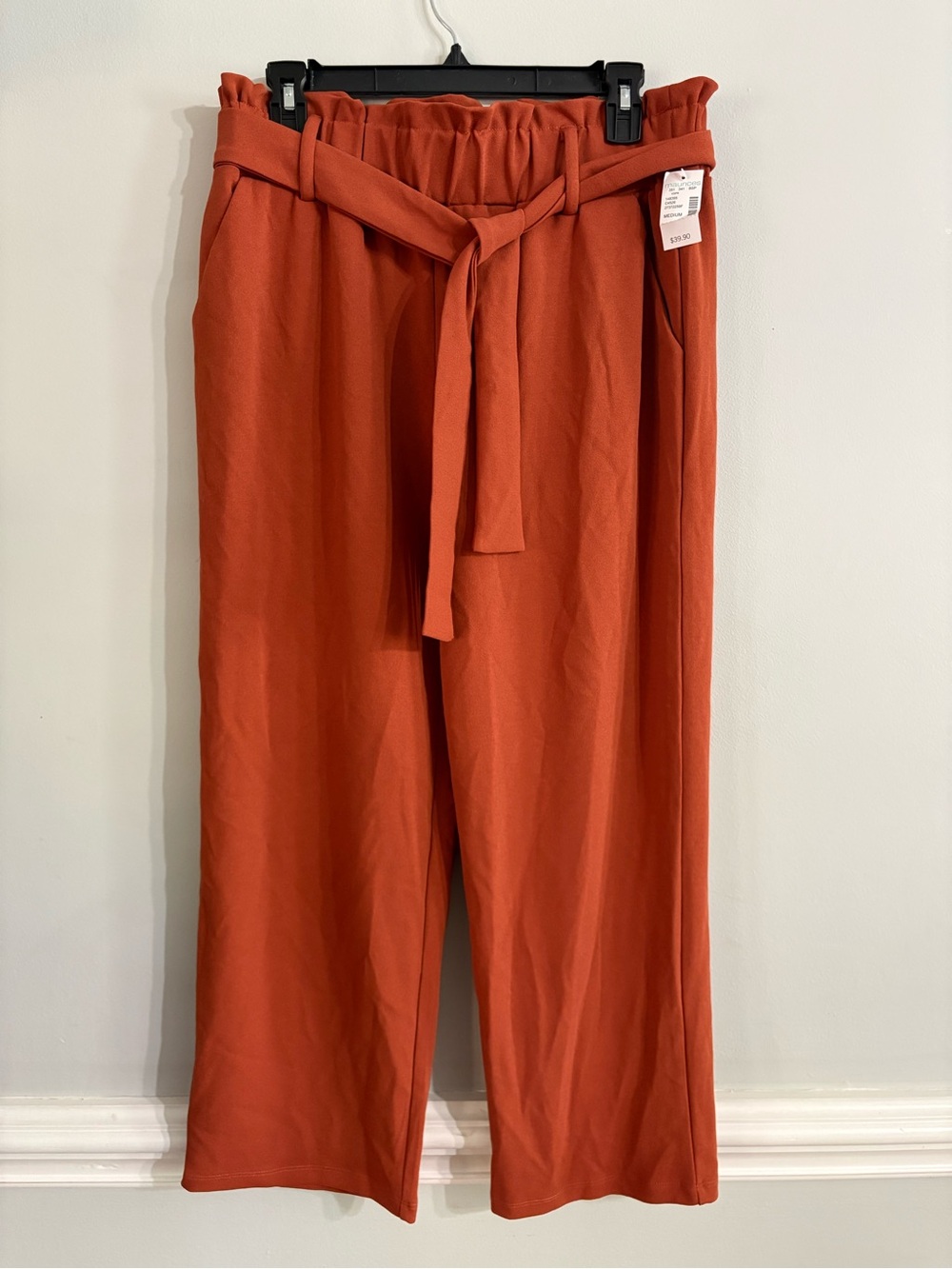 NWT office Maurices Rust High Rise Paperbag Waist Tie Belt Crop Pants Medium
